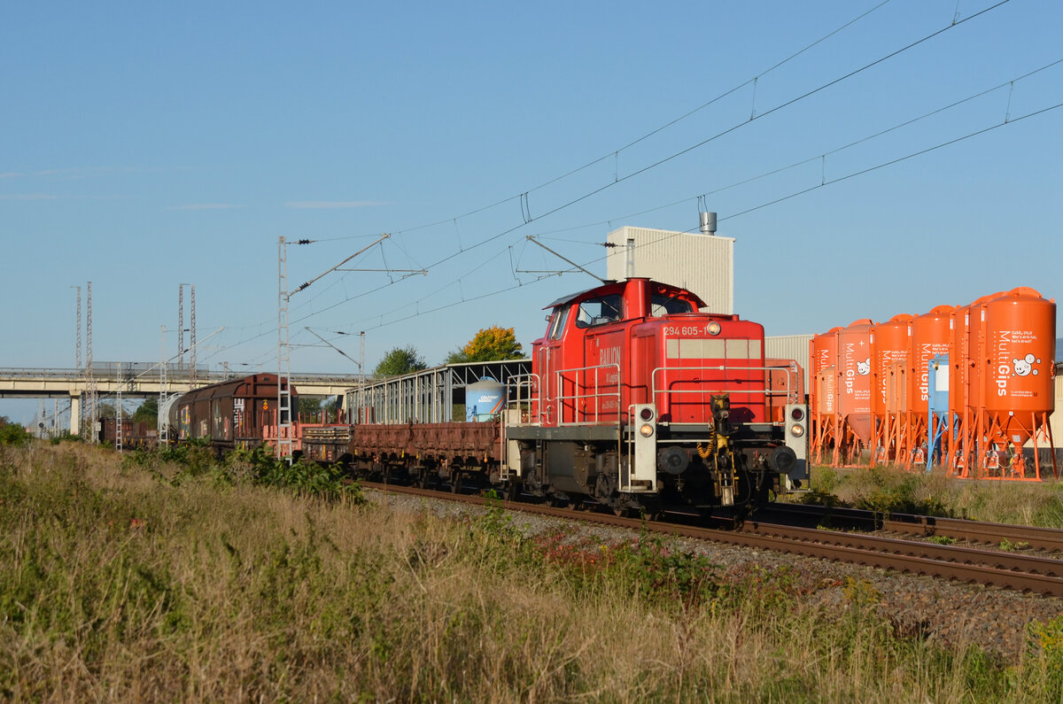 294 605 führte am 06.10.22 einen gemischten Güterzug durch Delitzsch Richtung Eilenburg.
