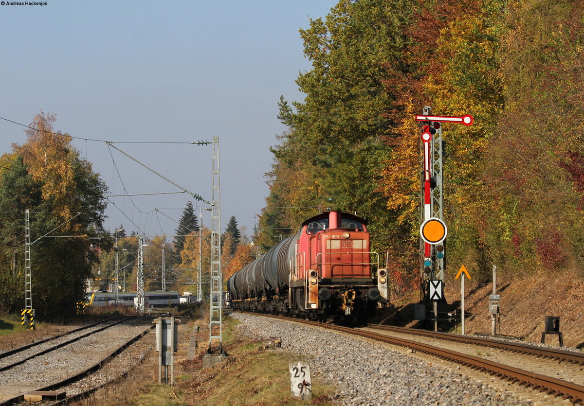 294 803-2 mit dem  GC 60484 (Hausach-Rammelswiesen) am Esig Villingen 19.10.18. Die Stelle ist von hinten her legal erreichbar