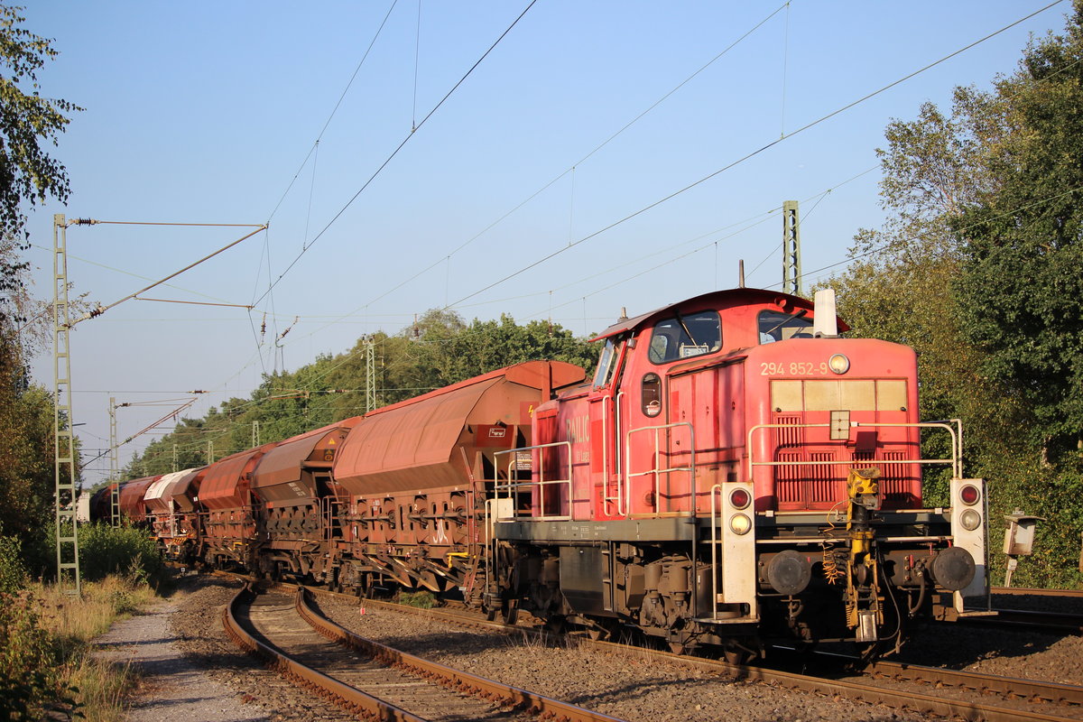 294 825 bespannte am 9.9.2016 den Sythener Sandzug, der Zug fährt grade aus dem Anschluss der Quarzwerke in den Betriebsbahnhof ein. Ab hier geht dann eine 185 als Vorspann an den Zug