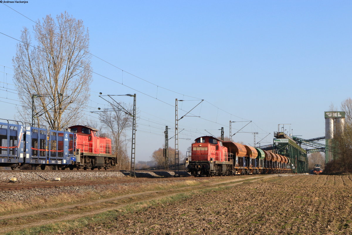 294 864-4 mit dem Kieszug und 294 664-8 mit dem GAG 66915 (Lahr(Schwarzw)-Offenburg Gbf) in Friesenheim 2.3.21