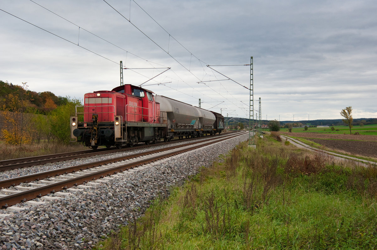 294 867 mit der Übergabe von Ansbach nach Rothenburg ob der Tauber bei Oberdachstetten, 16.10.2019