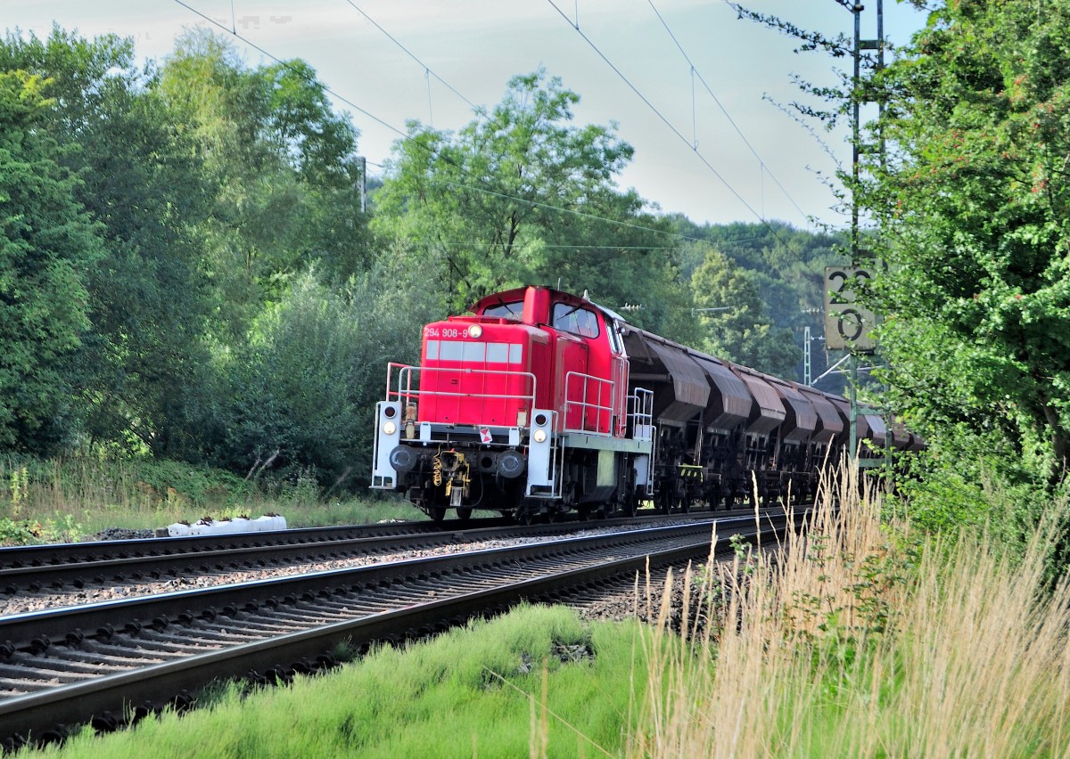 294 908 auf der KBS 485, bei Km 20,0 mit einem Ganzzug Getreidewagen am 22.8.2013