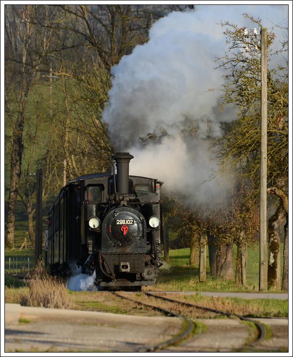 298.102 der ÖGEG auf der Steyrtalbahn am 8.12.2016 kurz vor der Einfahrt in Sommerhubermühle.