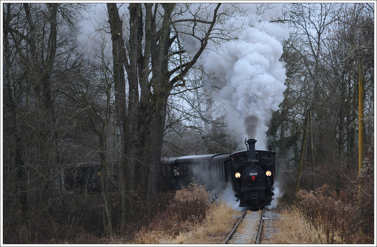 298.102 der ÖGEG auf der Steyrtalbahn am 8.12.2016 zw. Unterhimmel-Christkindl und Schloss Rosenegg aufgenommen.