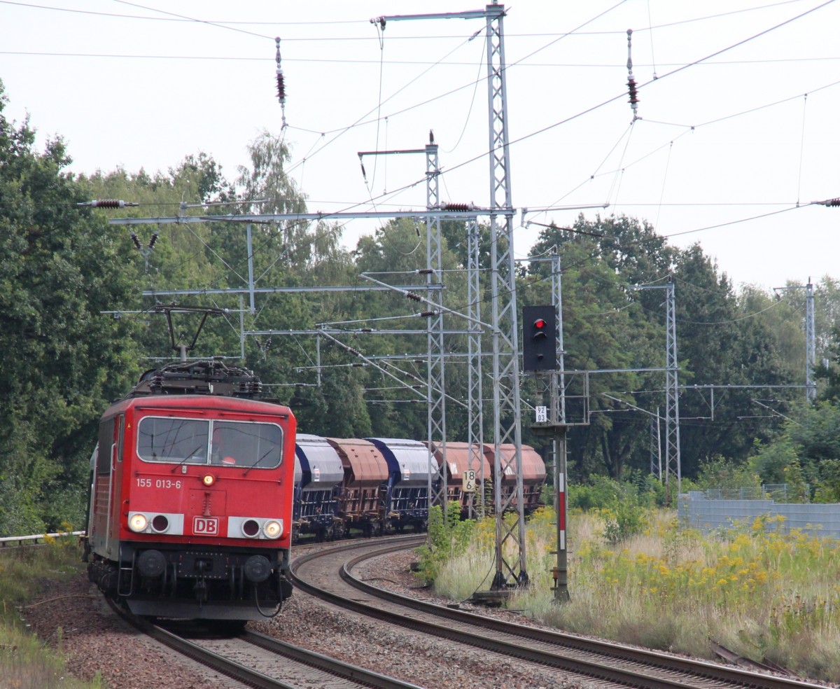 29.8.14 Zepernick. 155 013 mit kurzem Ganzzug südwärts