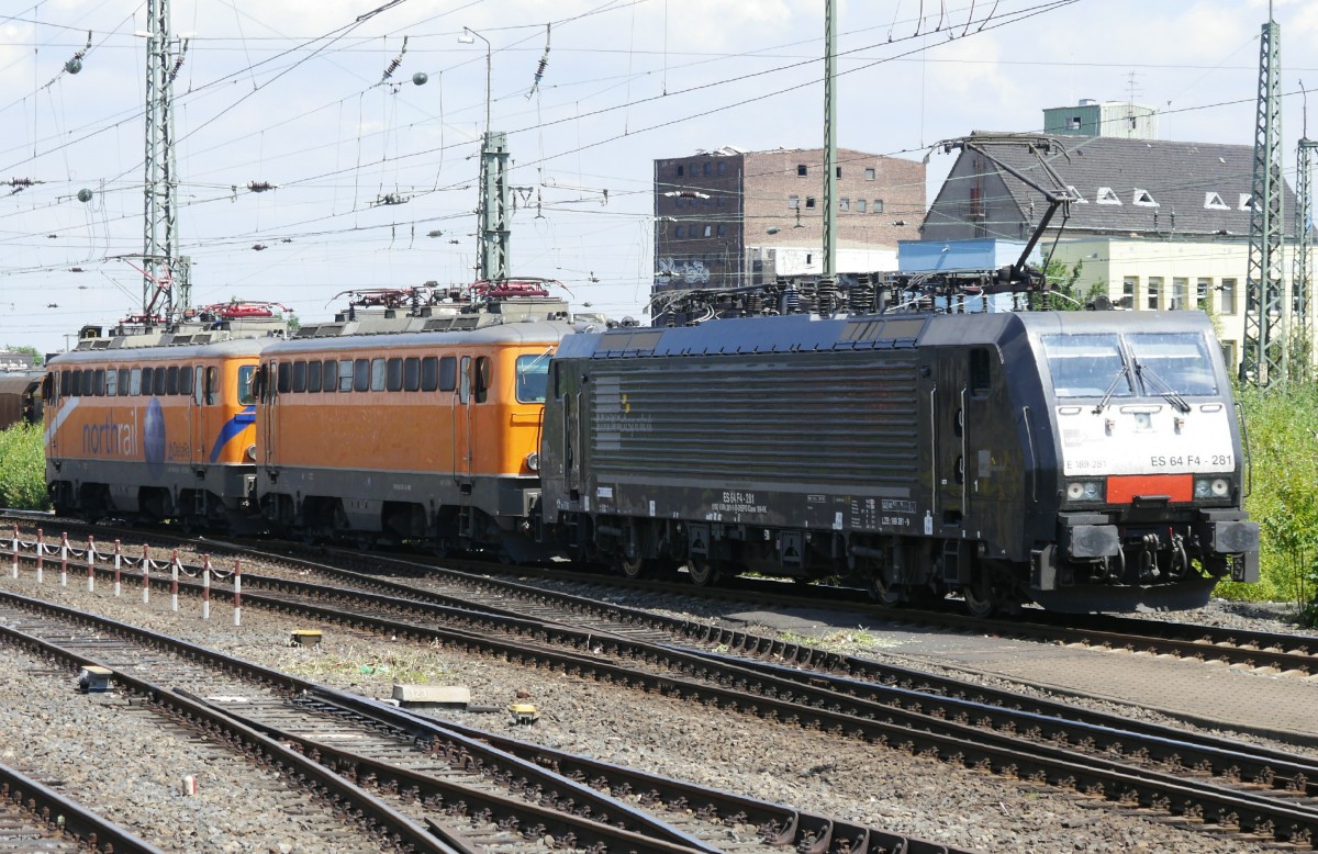 2x northrail ex ÖBB plus 1x MRCE-Dispo als Lz in Neuss Hbf, 13.6.14. Die vollständige Liste: 91 80 1142 579-3 D-NTS, 1142 635-3 D-NRAIL, 91 80 6189 281-9 D-DISPO