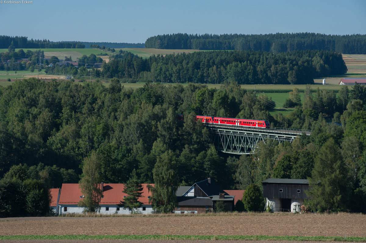 2x612 als RE3434 von Hof Hbf nach Nürnberg Hbf bei Thölau, 26.08.2016