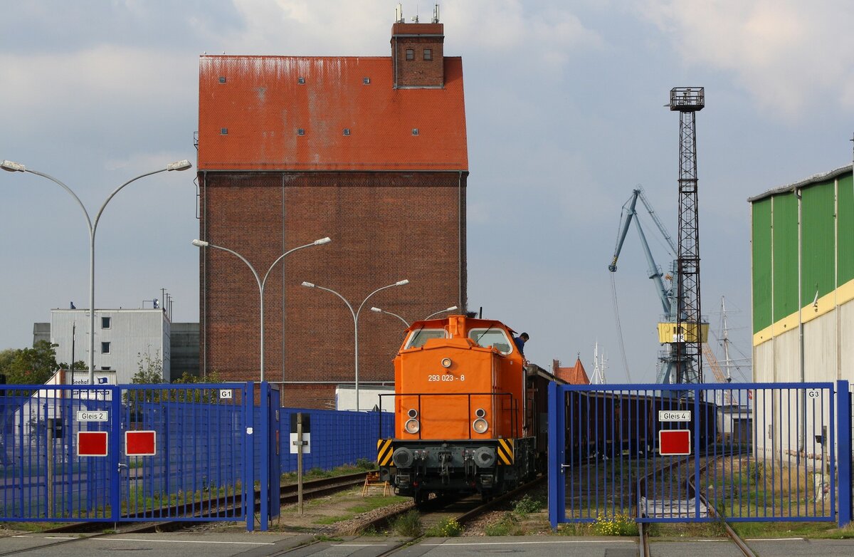 3 293 023-8 | D-PRESS | Hafenbahn Stralsund / Nordhafen | vom Fussweg in der Straße  An der Hafenbahn  aus aufgenommen | September 2022