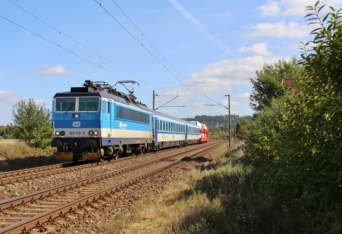 362 124-0 fuhr am 17.09.19 dann wieder mit dem (Messzug) durch Chotikov Richtung Cheb.