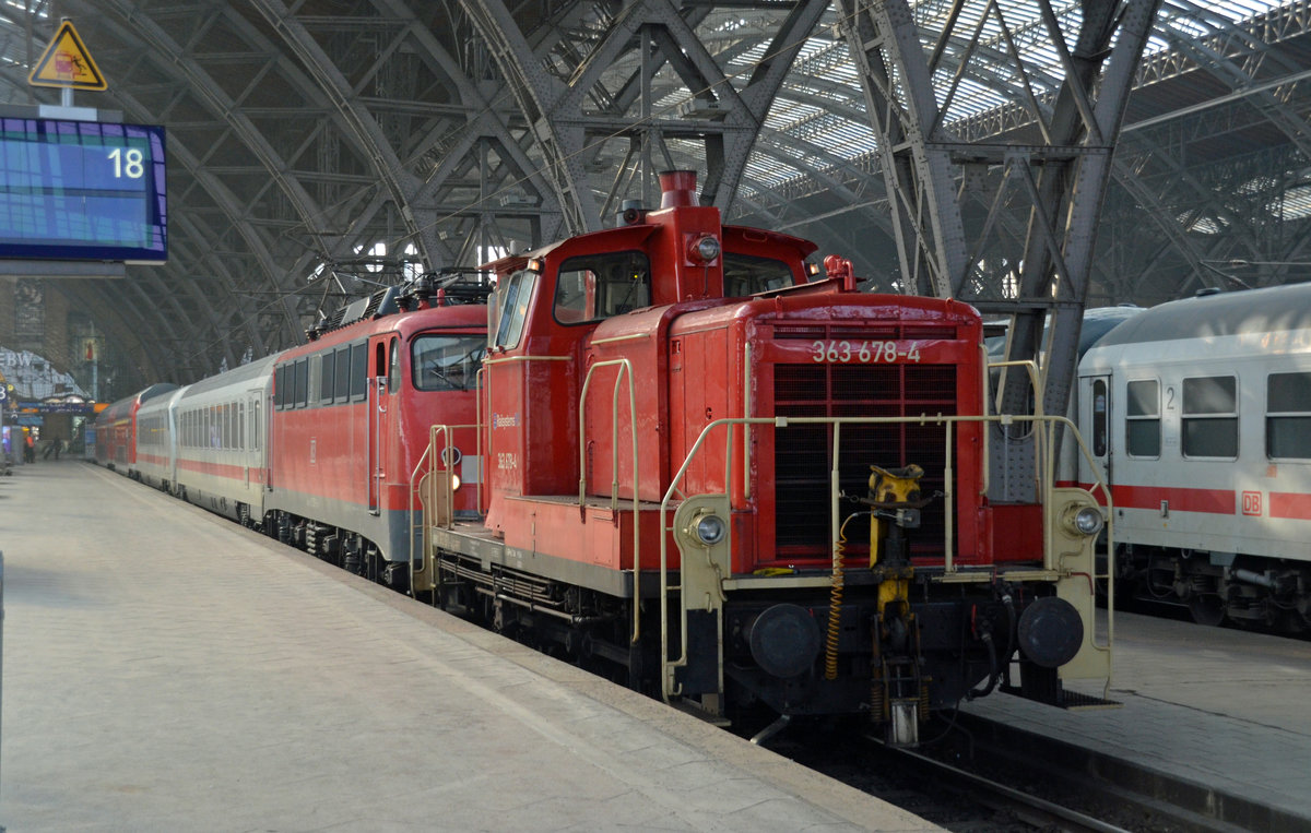 363 678 der RP Railsystems stellte am 14.02.17 den PbZ 2466 nach Berlin im Leipziger Hbf bereit.