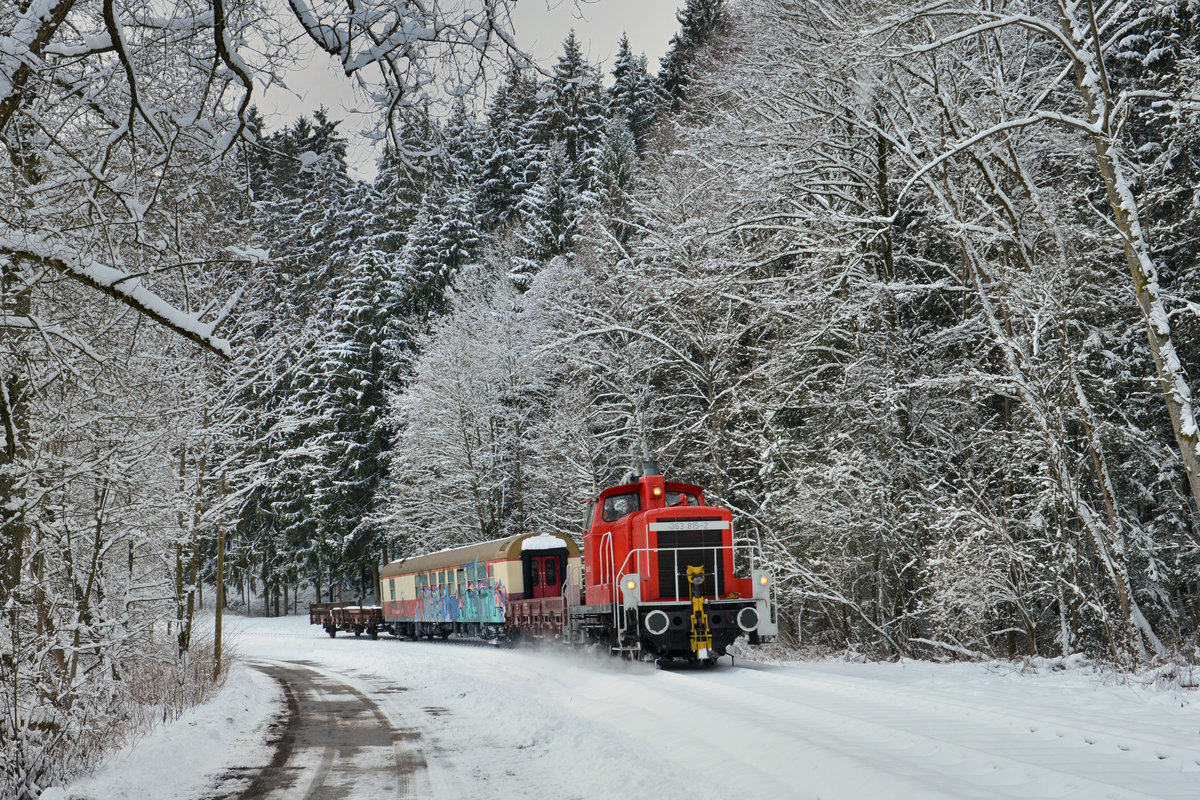 363 815 mit einer Überführung am 17.01.2016 bei Teisnach.