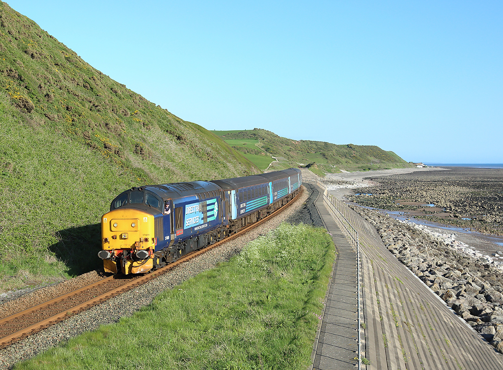 37409 approaches St Bees whilst working 2C47, 1732 Barrow in Furness-Carlisle, 23 May 2016