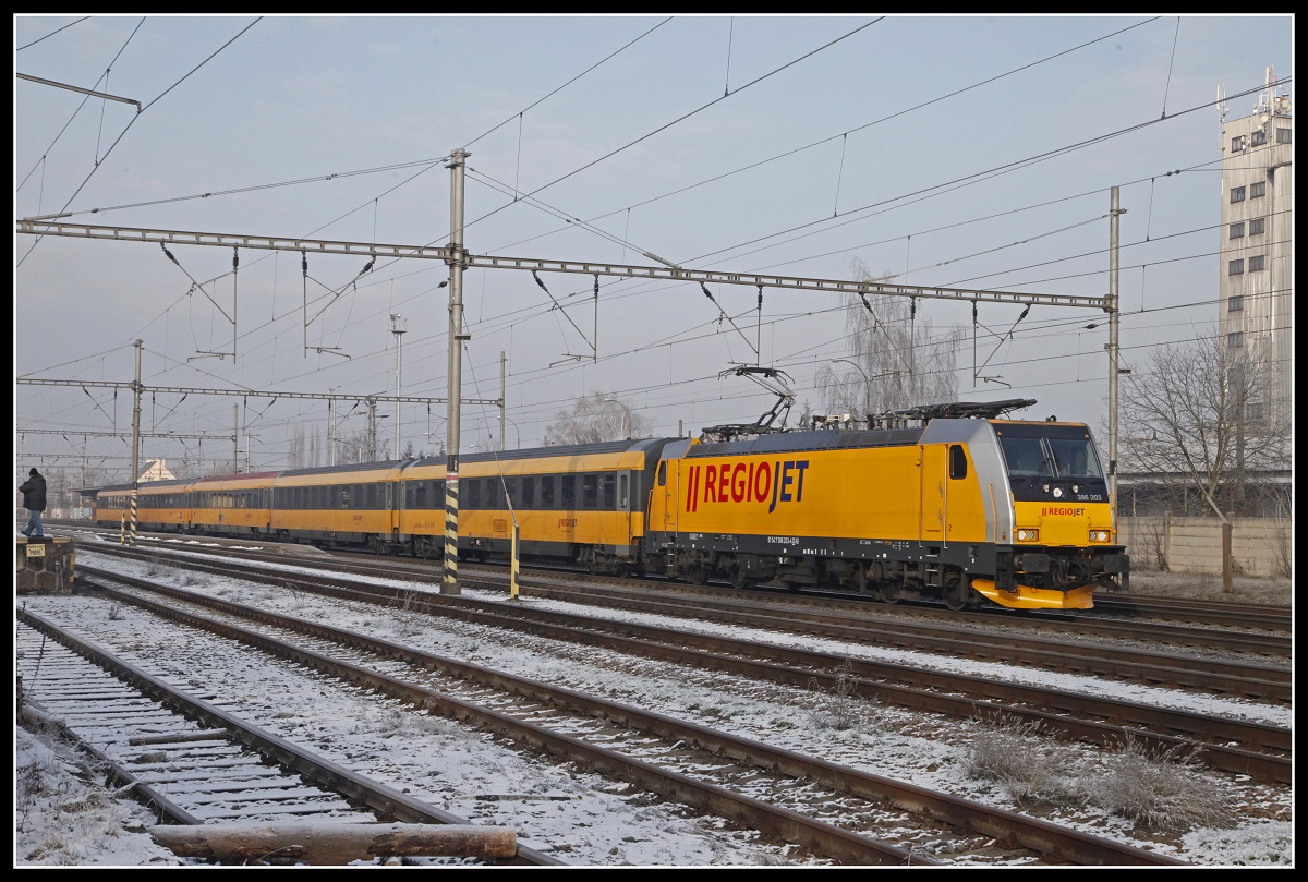 386 203 mit Regiojet in Prelouc am 22.01.2019.