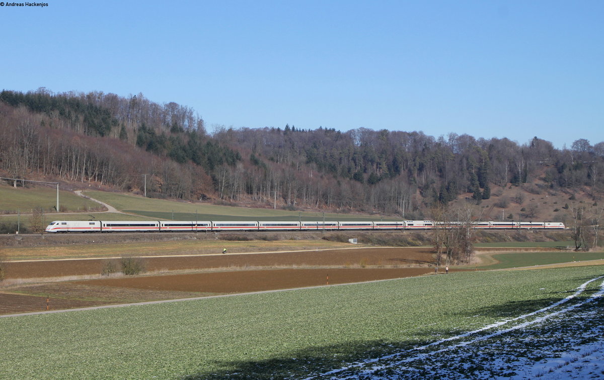 401 014-6  Friedrichshafen  als ICE 596 (München Hbf-Berlin Hbf (tief)) bei Urspring 16.2.19