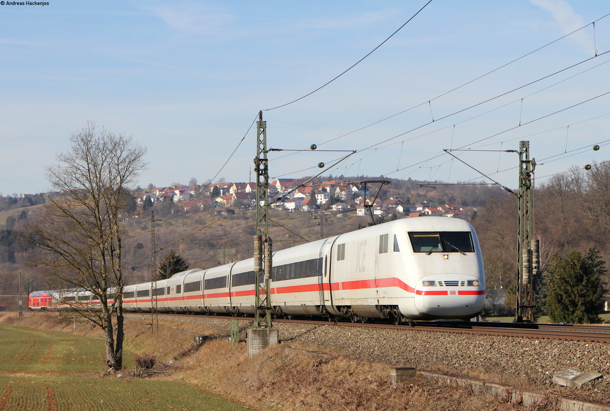401 070-8 als ICE 595 (Berlin Gesundbrunnen-München Hbf) bei Uhingen 17.2.19