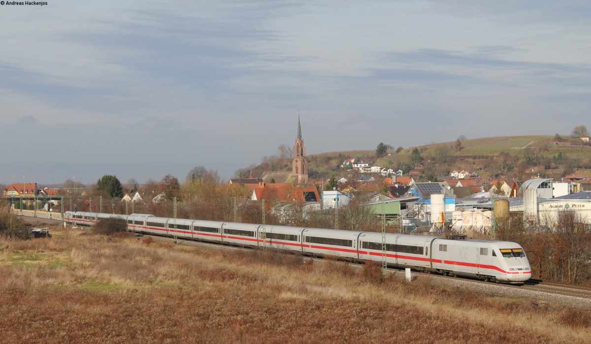401 087-2   Fulda  als ICE 275 (Berlin Ostbahnhof-Interlaken Ost) bei Teningen 15.1.14