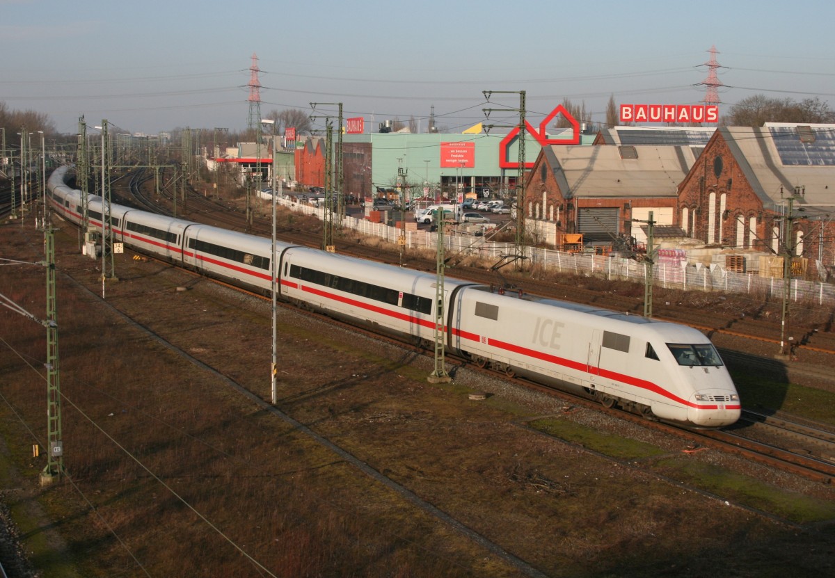 401 502 als ICE 1029 (Hamburg-Altona–Kln–Nrnberg Hbf) am 14.02.2015 in Hamburg-Harburg