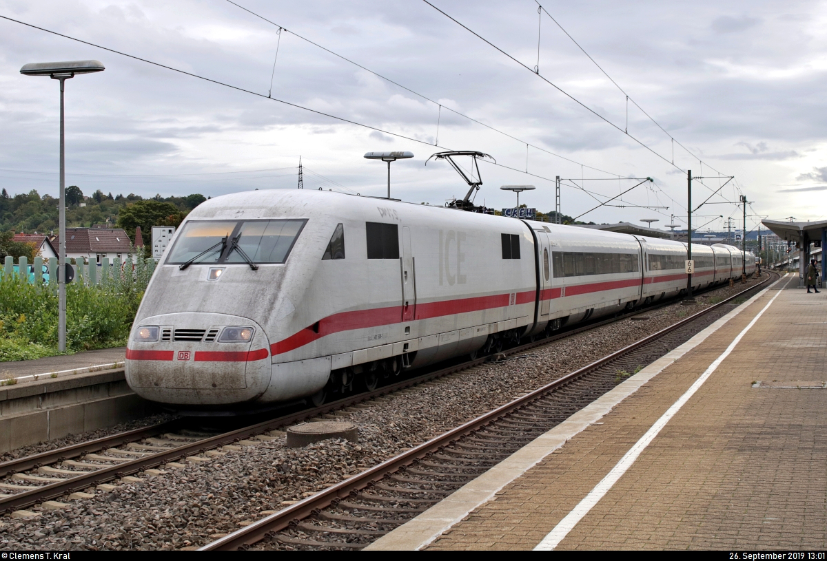 401 506-1 (Tz 106  Itzehoe ) als ICE 598 (Linie 11) von München Hbf nach Berlin Gesundbrunnen durchfährt den Bahnhof Stuttgart-Zuffenhausen auf Gleis 6.
[26.9.2019 | 13:01 Uhr]