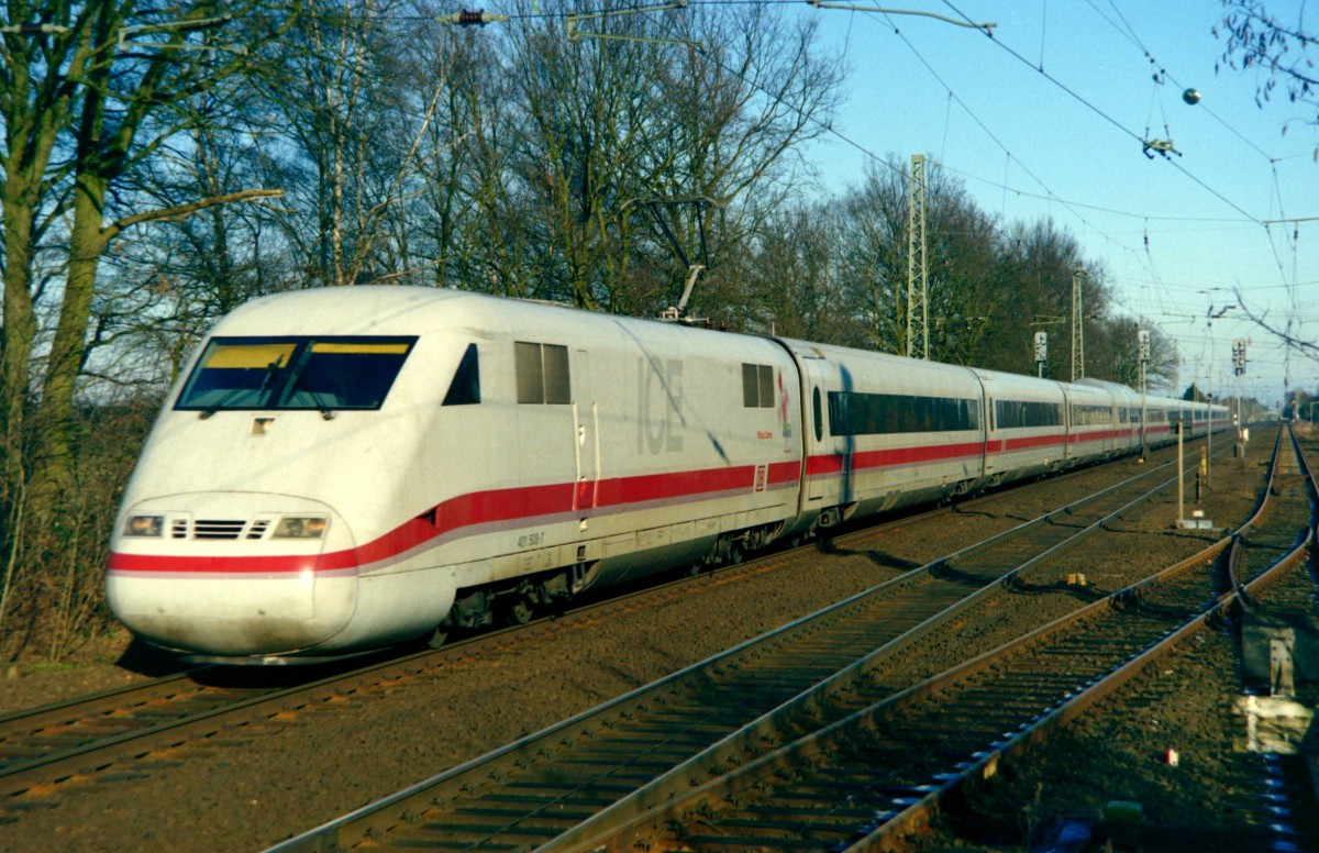 401 xxx als ICE 589  Max Planck  (Hamburg–Mnchen) am 30.01.1999 in Groburgwedel