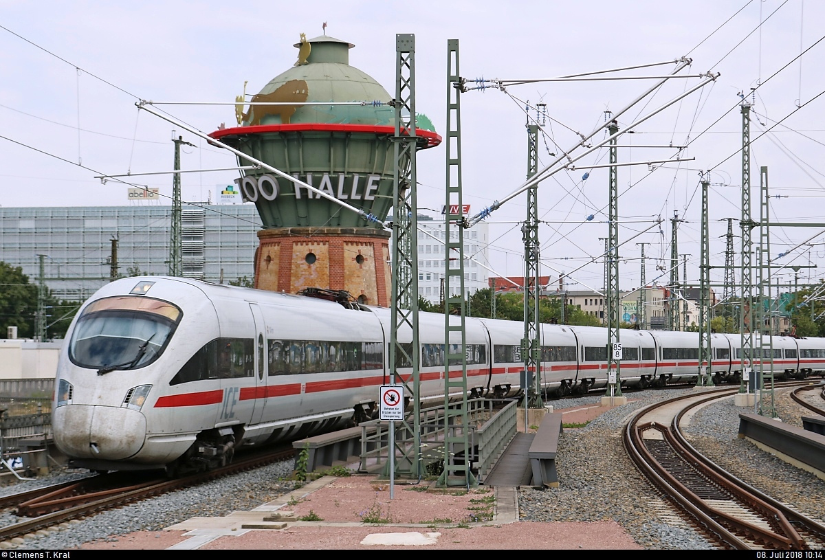 4011 ??? (Tz 1190  Wien ) ÖBB als ICE 1634 (Linie 15) von Berlin Hbf (tief) nach Frankfurt(Main)Hbf erreicht Halle(Saale)Hbf auf Gleis 8.
[8.7.2018 | 10:14 Uhr]