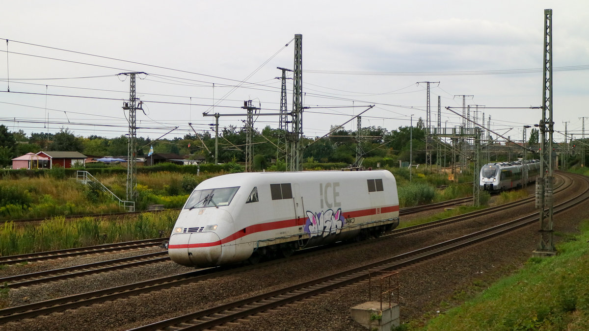 402 020 der DB Systemtechnik kam am 07.08.2019 aus Erfurt durch Lutherstadt Wittenberg weiter nach Berlin. 