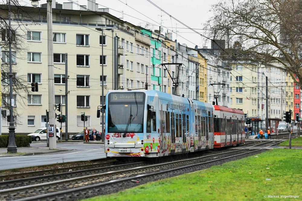4023 als Linie 15 mit dem Fahrtziel Ulrepforte kurz nach der Haltestelle Eifelstraße am 03.03.2019. 