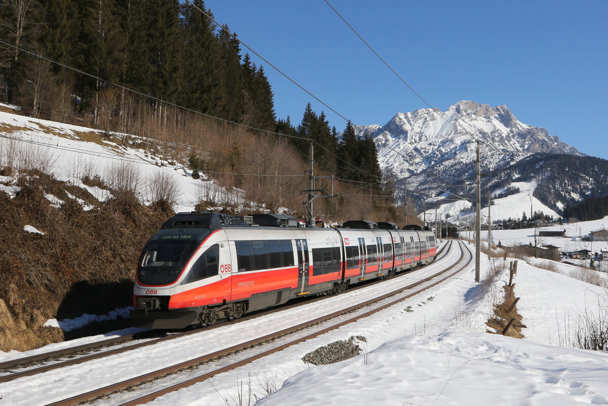 4024 032 aus Hochfilzen kommend am 15. Februar 2023 bei Pfaffenschwend.