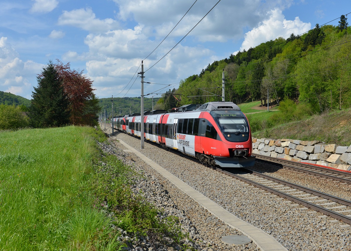 4024 052 und ein weiterer 4024 als REX nach Linz am 25.04.2014 bei Wernstein am Inn.