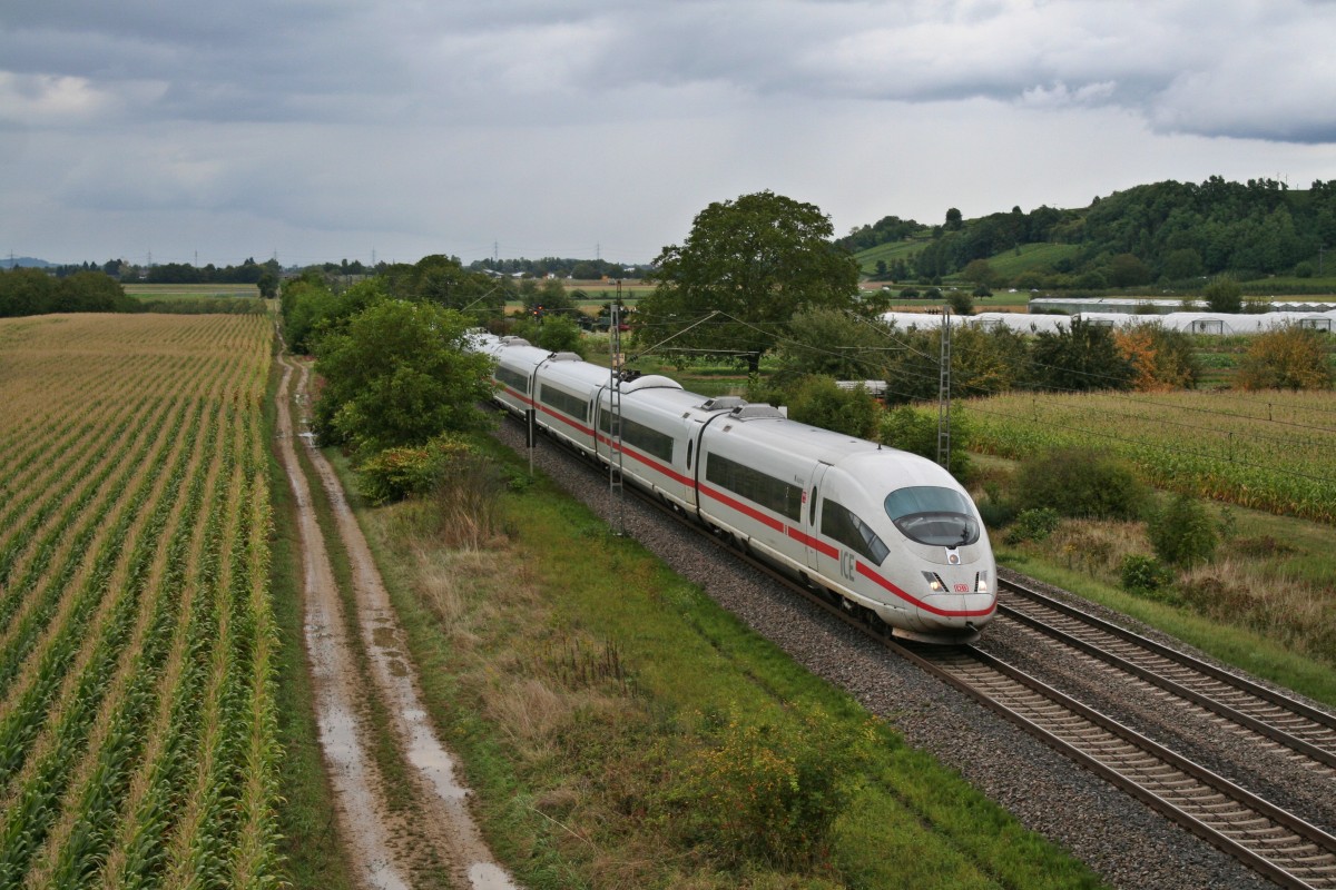 403 532-5 und ein weiterer 403 als ICE 107/207 von Dortmund/Dsseldorf nach Basel SBB am Nachmittag des 12.09.13 nrdlich von Hgelheim.