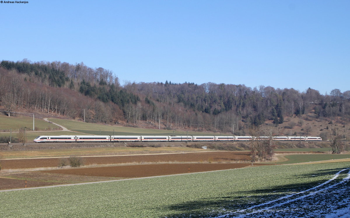 412 010 als ICE 1108 (München Hbf-Dortmund Hbf) bei Urspring 16.2.19