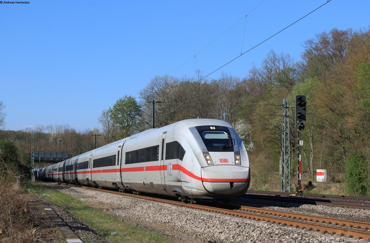 412 038-1 als ICE 599 (Berlin Gesundbrunnen-München Hbf) in Maulbronn West 11.4.20