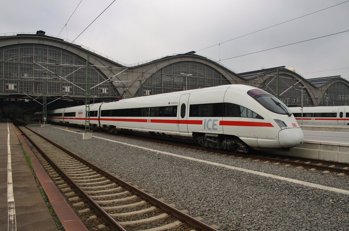 415 004-1  Heidelberg  erreicht am 13.5.2017 als ICE1543 von Frankfurt(Main) Hauptbahnhof nach Leipzig Hauptbahnhof das Ziel der Fahrt.