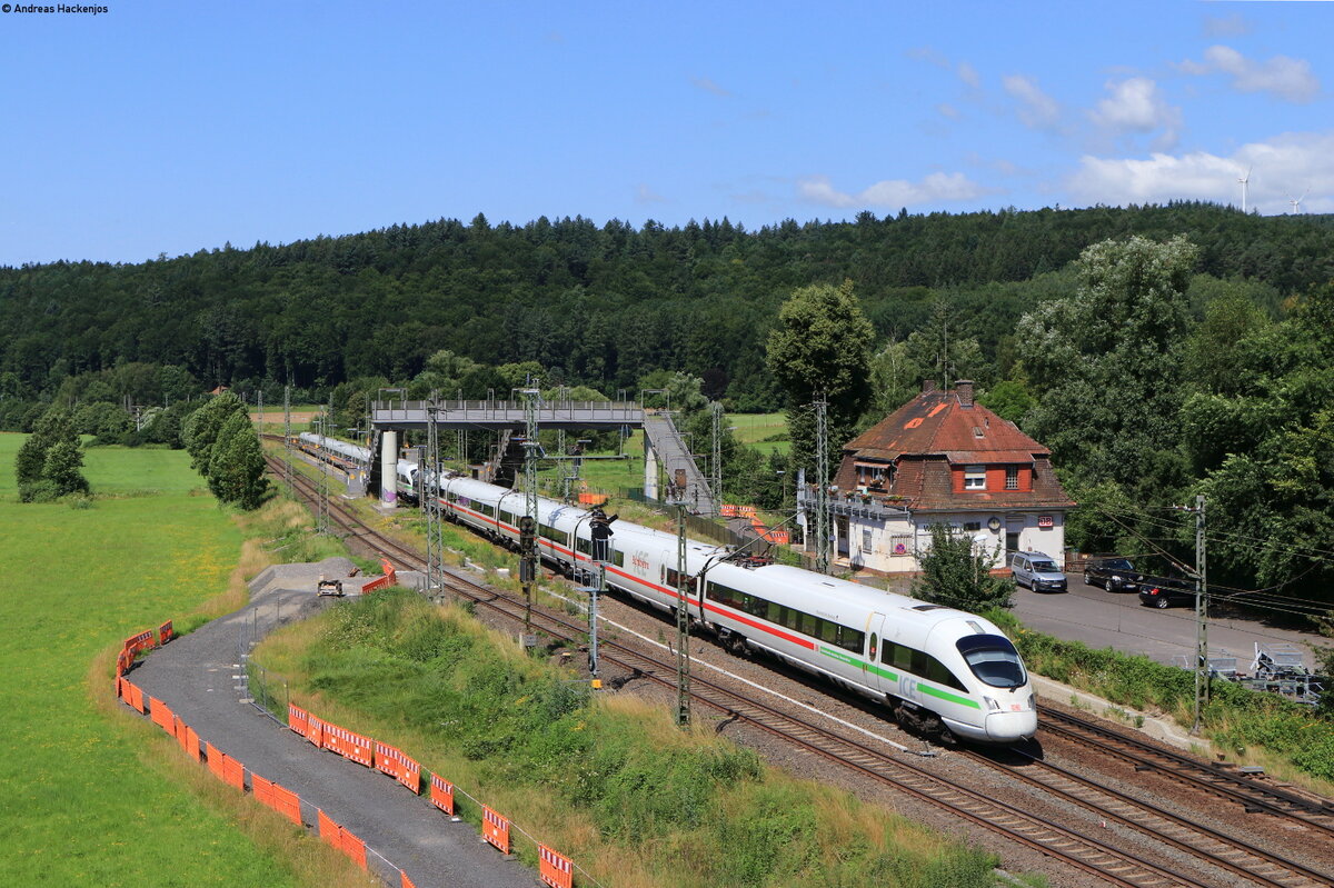 415 024-9  Hansestadt Rostock  und 411 082-1  Mainz  als ICE 1559 (Frankfurt(M) Flughafen Fernbf-Dresden Hbf) in Wirtheim 18.7.21