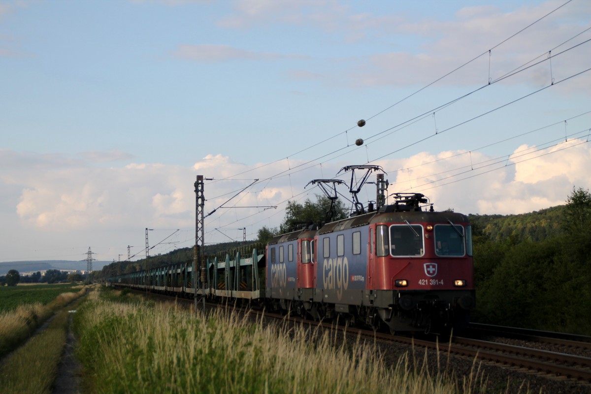 421 391-4+421 376-2 der SBB Cargo bei Nörten-Hardenberg am 02.07.2014