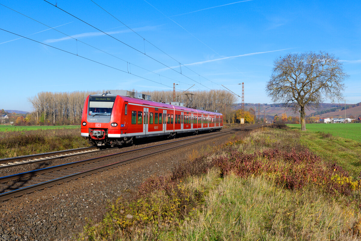 425 625 DB Regio als RB 58079 (Gemünden - Würzburg Hbf) bei Retzbach-Zellingen, 18.11.2020