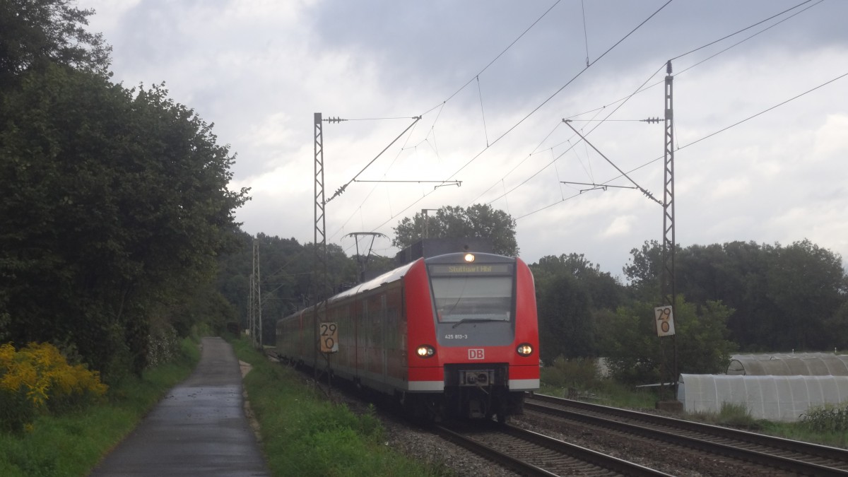425 813 fuhr am 1.9.14 als RB19344 Ulm-Stuttgart und wird gleich Ebersbach erreichen.