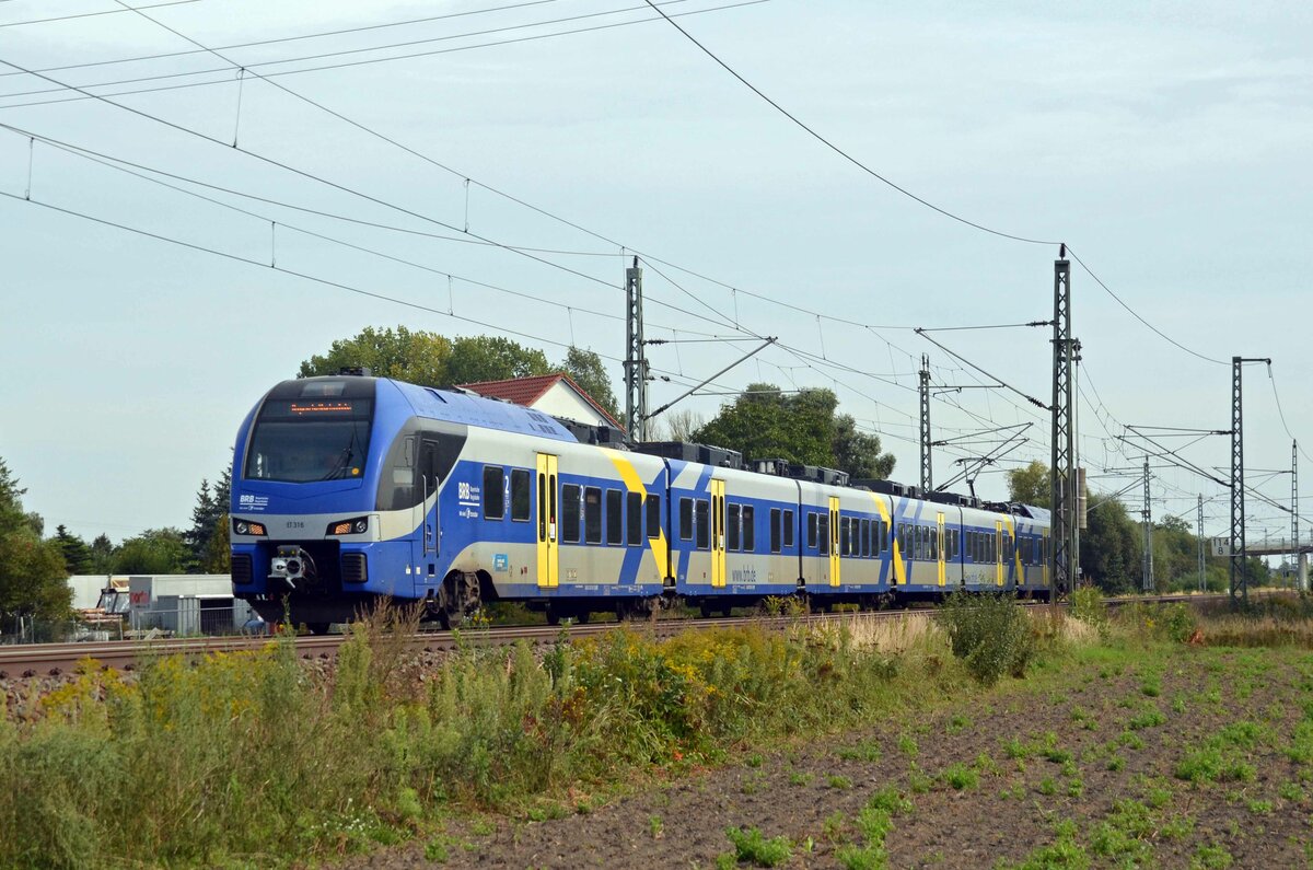 430 316 der Bayerischen Regiobahn rollte am 15.09.21 durch Gräfenhainichen Richtung Bitterfeld.