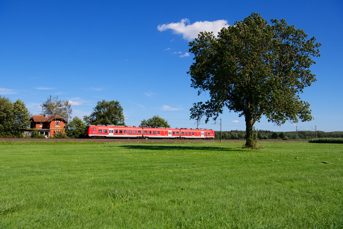440 308 DB Regio als RB 58122 (Treuchtlingen - Karlstadt) bei Triesdorf, 26.08.2020