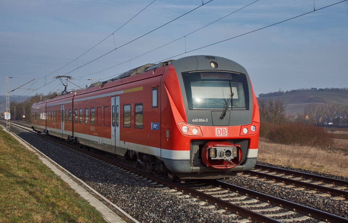 440 804-3 ist am 07.02.2018 als RB in Richtung Ansbach bei Würzburg/Süd unterwegs.