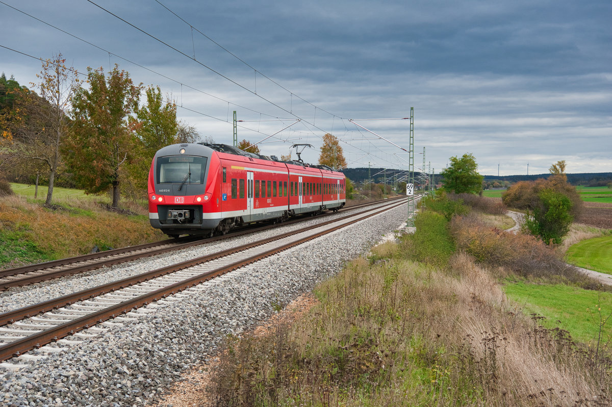 440 812 als RB 58120 (Treuchtlingen - Würzburg Hbf) bei Oberdachstetten, 16.10.2019