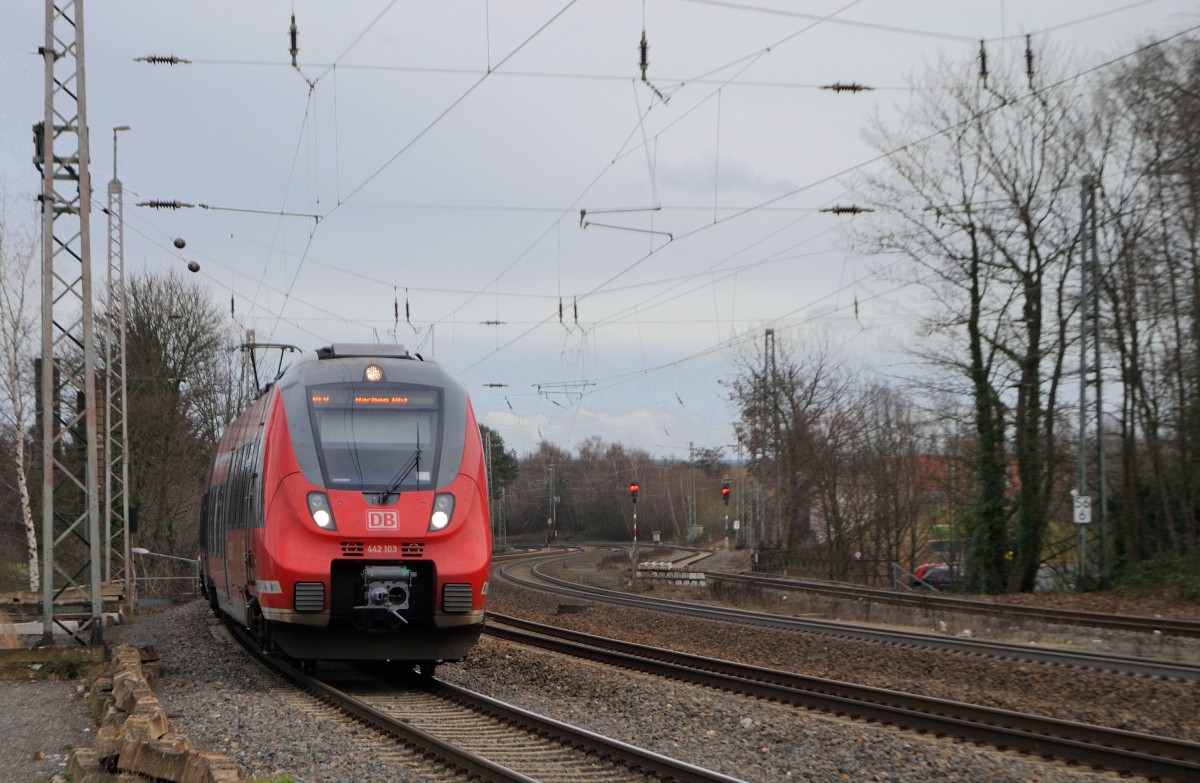 442 103 am Samstag den 14.2.2014 auf der KBS 480, bei der Einfahrt in Eschweiler, unterwegs in Richtung Aachen