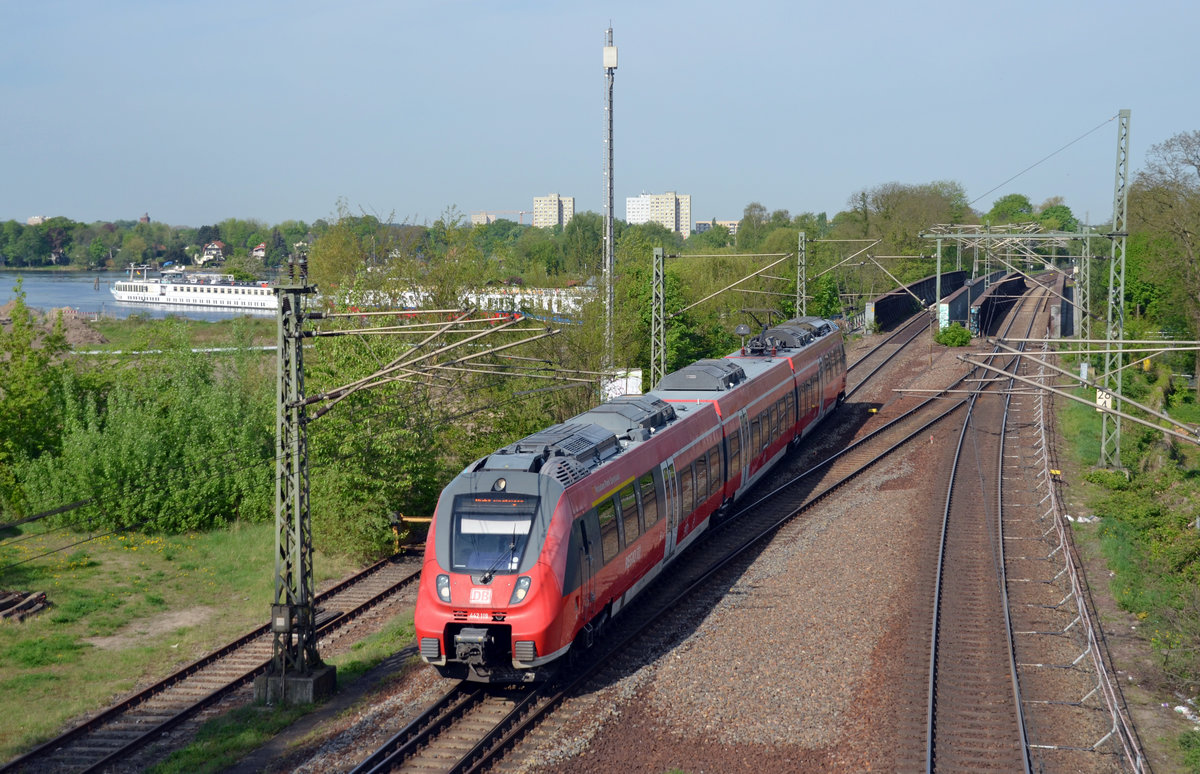 442 119 erreicht am 28.04.18 aus Michendorf kommend soeben den Hbf Potsdam.