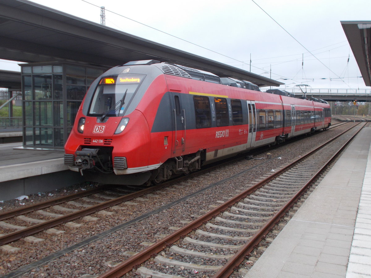 442 136 als RE Eberswalde-Senftenberg,am 08.April 2017,in Eberswalde.