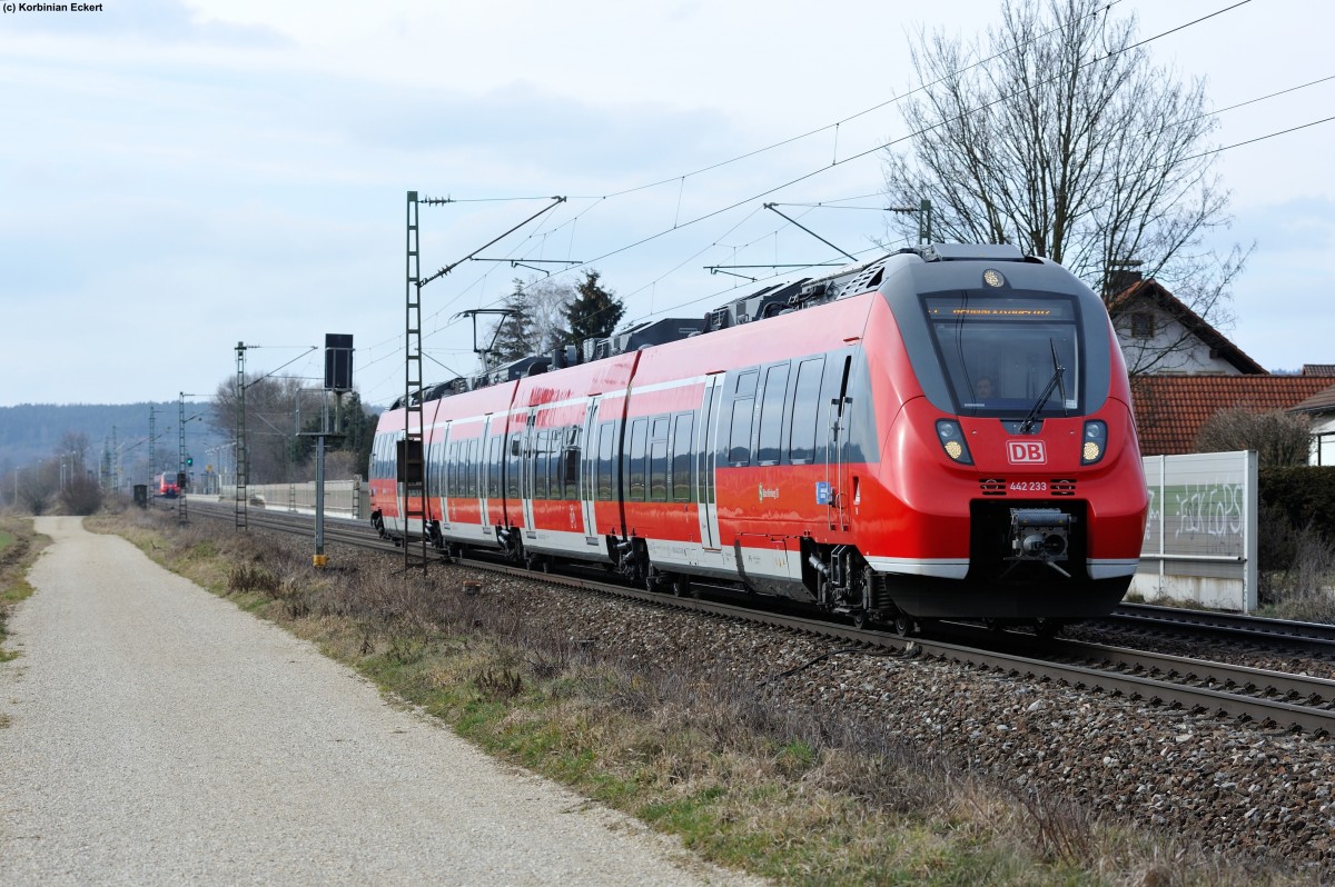 442 233 als S2 (S 39345) von Nürnberg nach Neumarkt (Oberpf) bei Pölling, 03.03.2014