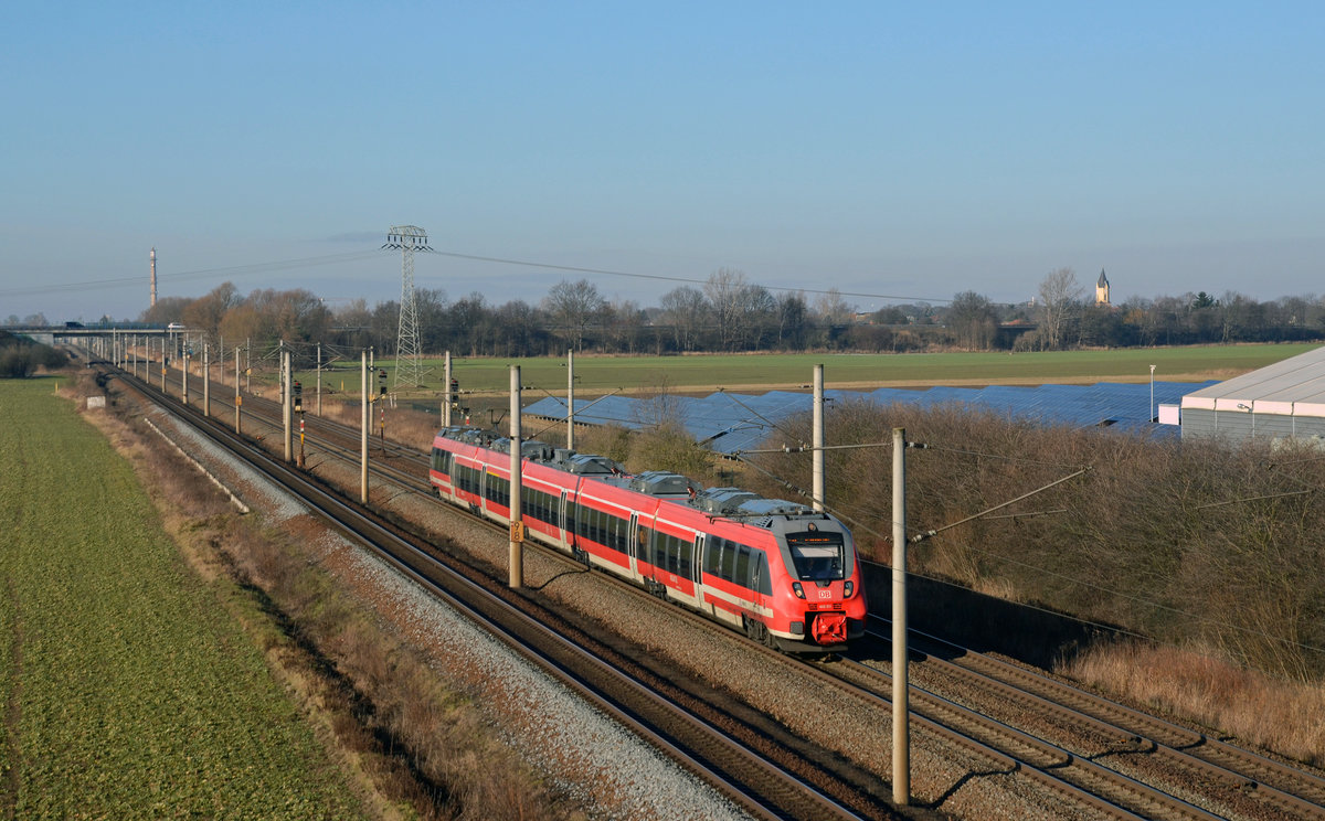 442 311 hat am 04.02.17 vor kurzem Leipzig verlassen und ist nun auf dem Weg als RE 50 nach Dresden, fotografiert in Borsdorf.