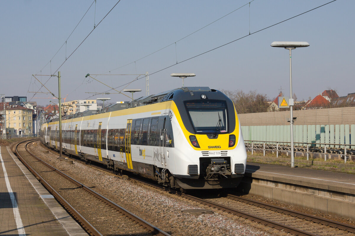 442 326+xxx als MEX17 nach Mühlacker am 09.02.2023 in Stuttgart-Zuffenhausen. 