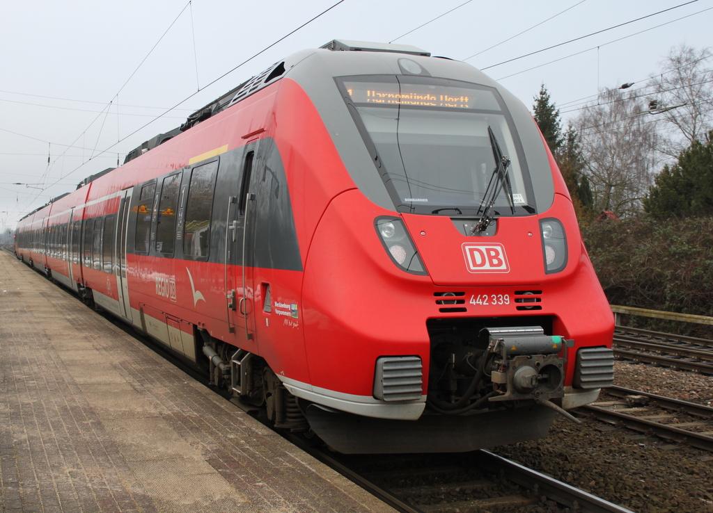 442 339-8 stand als S1(33536)von Rostock Hbf nach Warnemnde Werft abgerstet im Haltepunkt Rostock-Bramow. Hamster war mde und wollte nicht mehr.15.01.2016