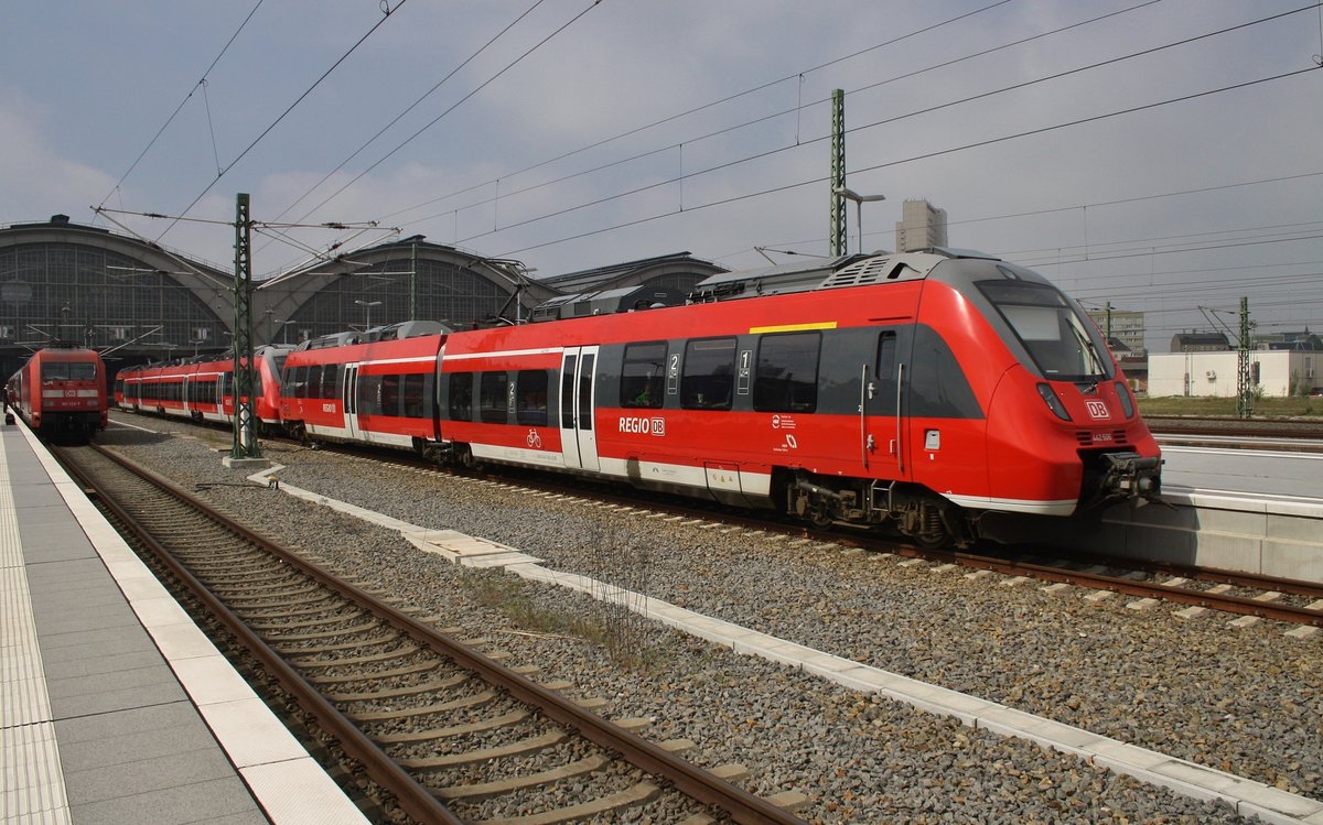 442 506-2 und 442 209-3 machen sich am 13.5.2017 als RE10 (RE18387) nach Cottbus im Leipziger Hauptbahnhof auf den Weg.