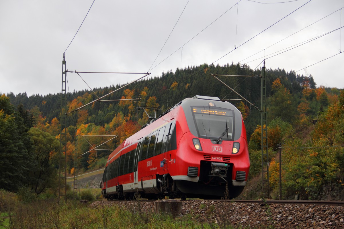 442 605  Stockheim  auf der Frankenwaldrampe bei Förtschendorf am 09.10.2015.