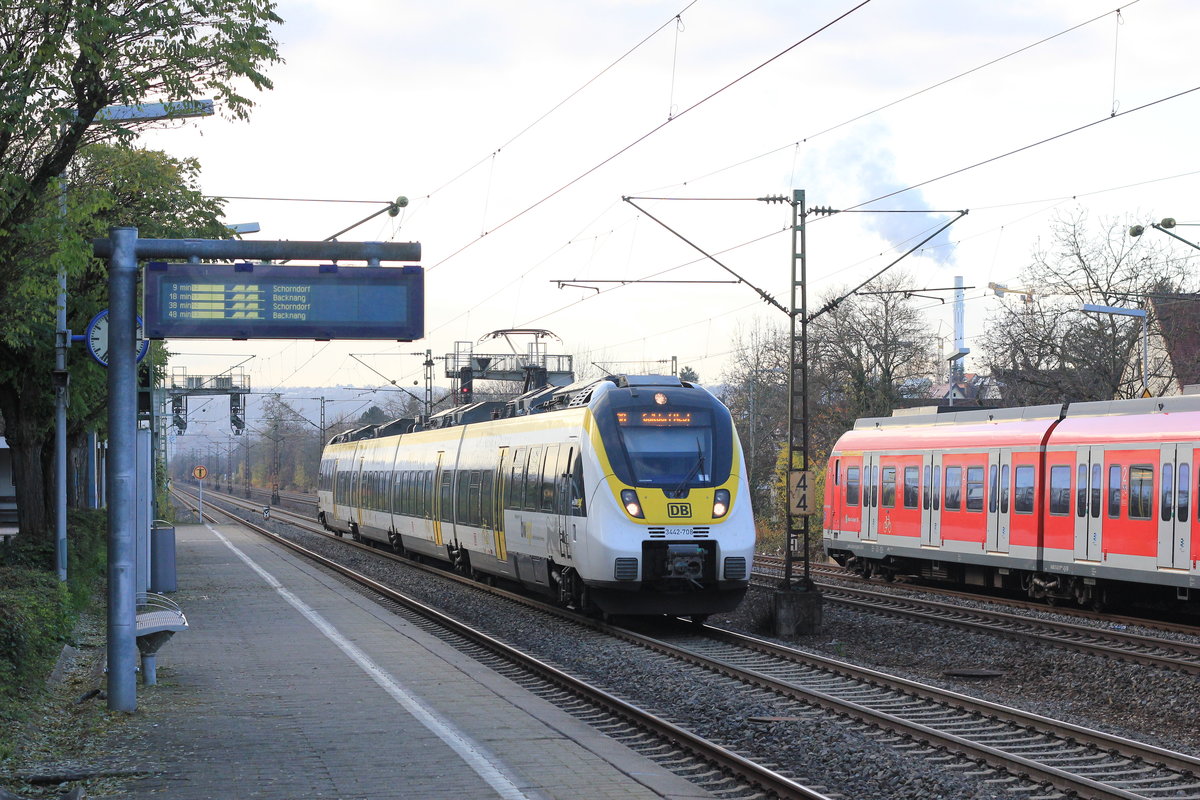 442 706 als RE Stuttgart-Hessental in Stuttgart-Sommerrain am 30.11.2019. 